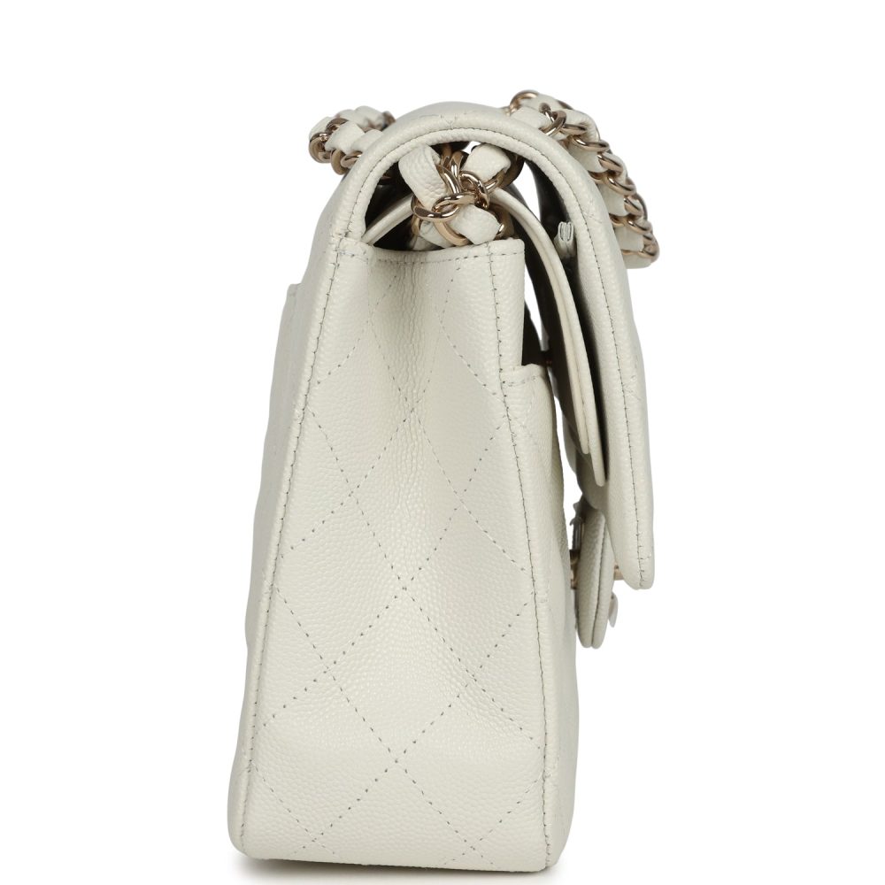 Chanel Medium Classic Double Flap White Caviar Light Gold Hardware - Image 3