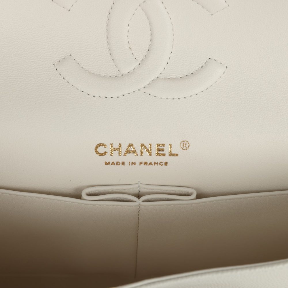 Chanel Medium Classic Double Flap White Caviar Light Gold Hardware - Image 8
