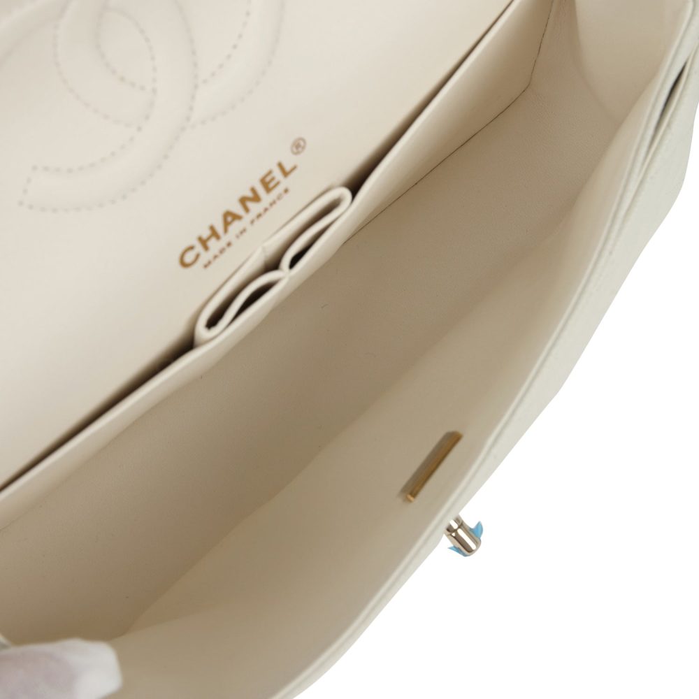 Chanel Medium Classic Double Flap White Caviar Light Gold Hardware - Image 9