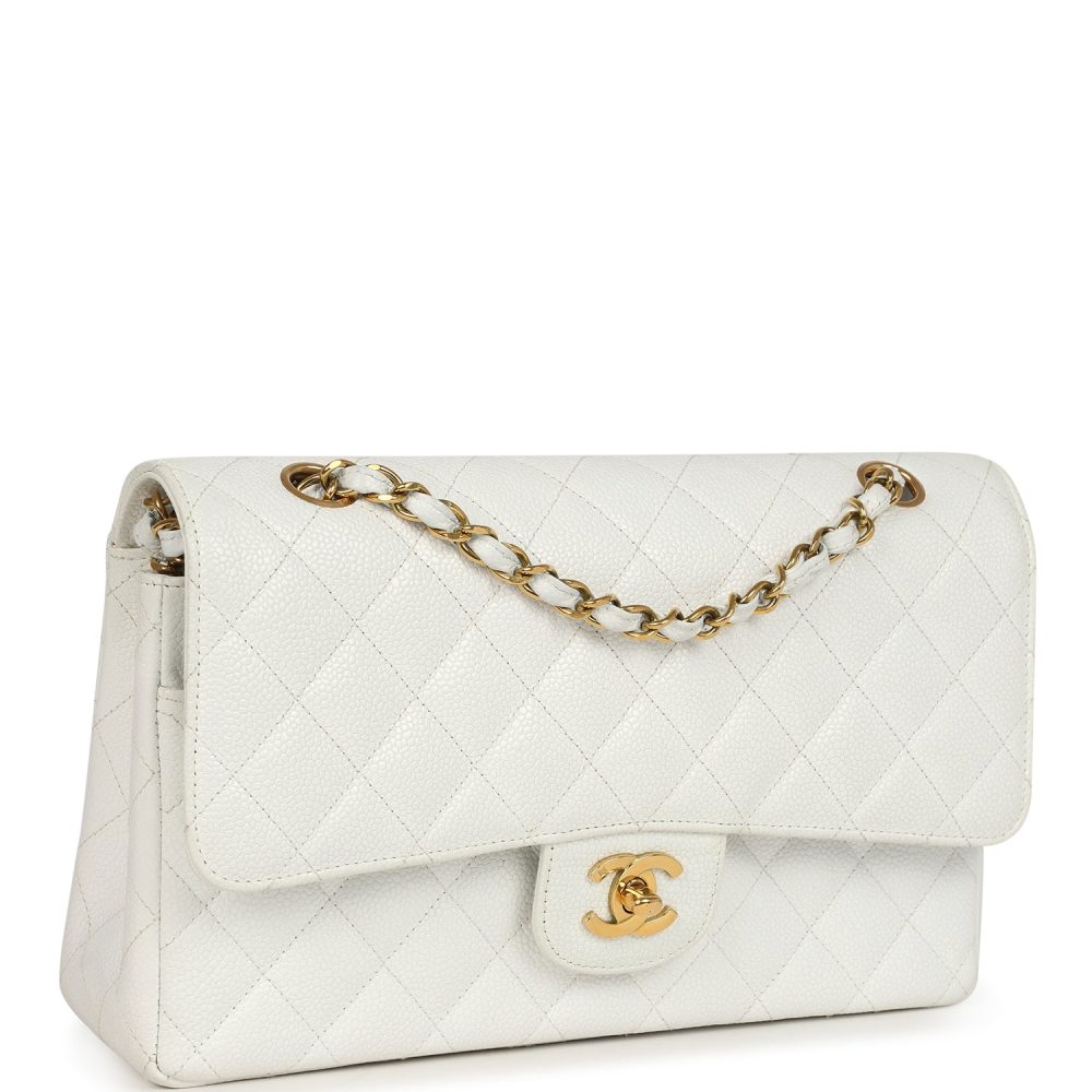 Vintage Chanel Medium Classic Double Flap White Caviar Gold Hardware - Image 2