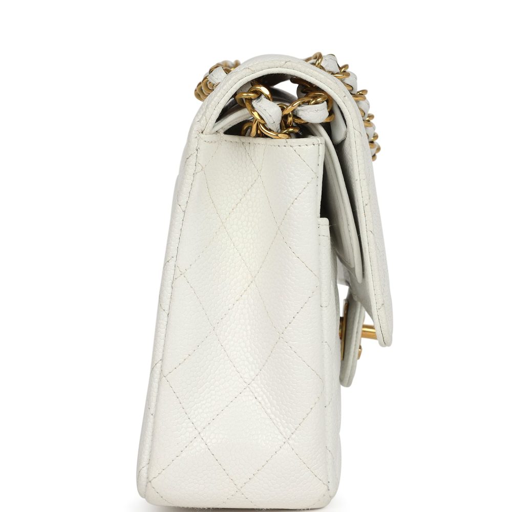 Vintage Chanel Medium Classic Double Flap White Caviar Gold Hardware - Image 3