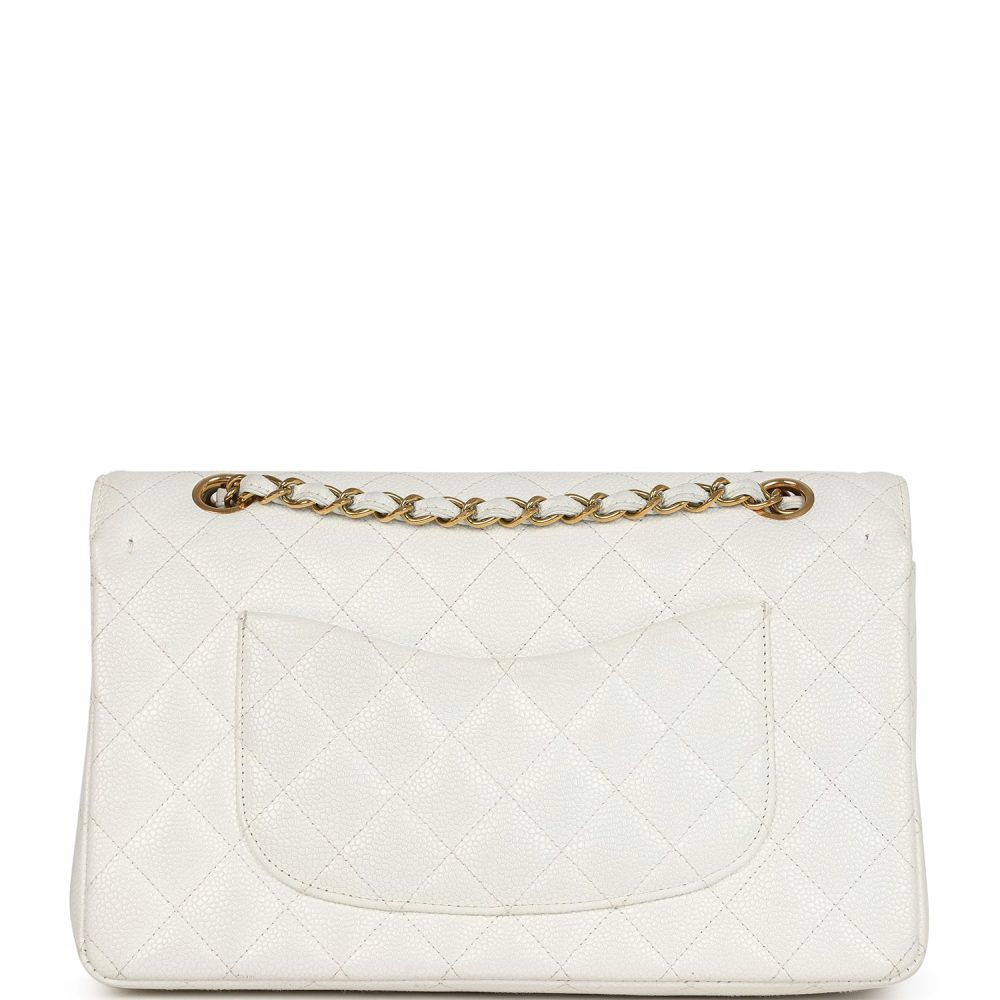 Vintage Chanel Medium Classic Double Flap White Caviar Gold Hardware - Image 4
