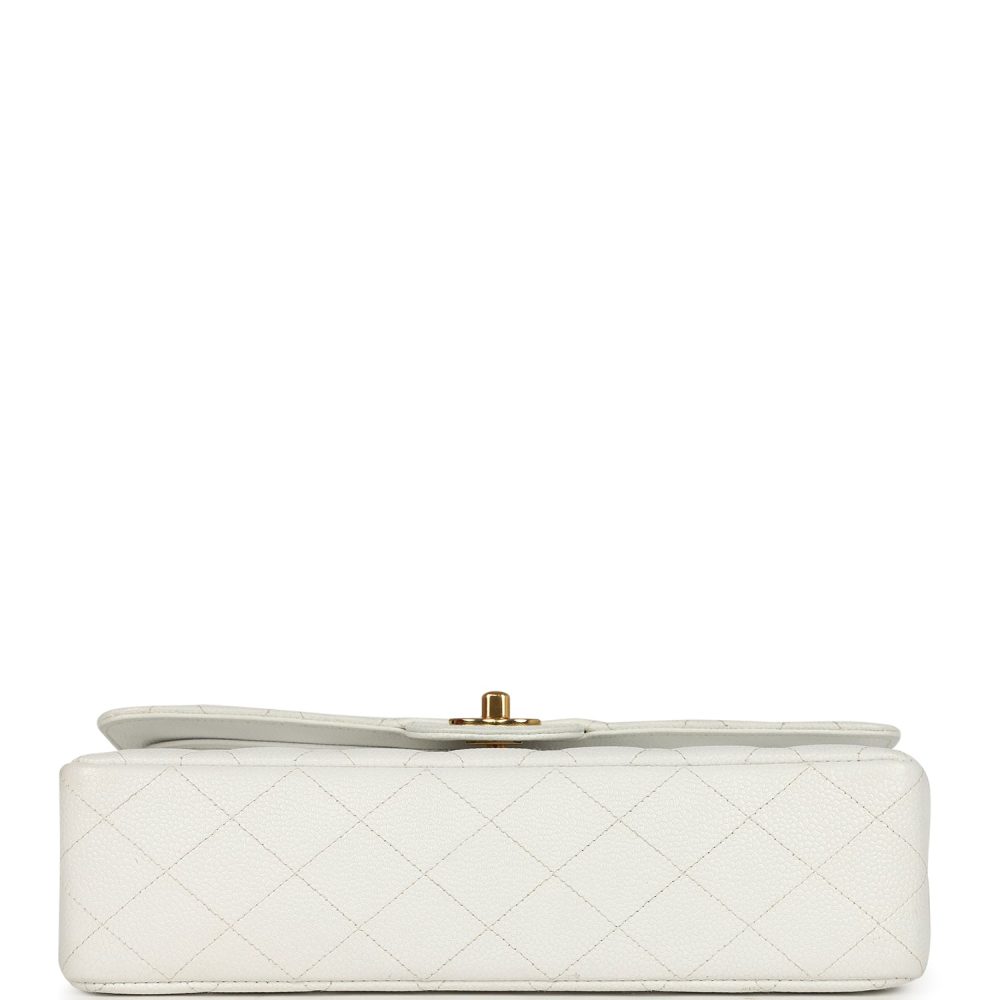 Vintage Chanel Medium Classic Double Flap White Caviar Gold Hardware - Image 6