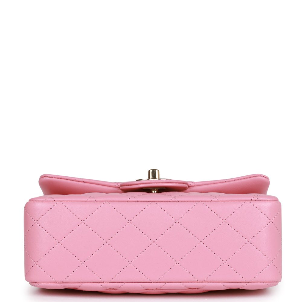 Chanel Mini Rectangular Flapbag with Top Handle Pink Lambskin Light Gold Hardware - Image 6