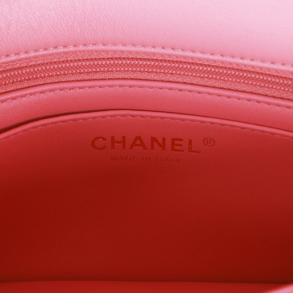 Chanel Mini Rectangular Flapbag with Top Handle Pink Lambskin Light Gold Hardware - Image 9