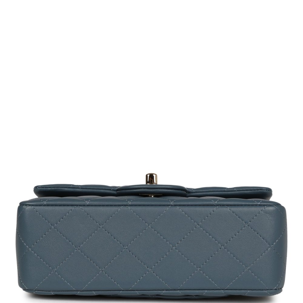 Chanel Mini Rectangular Flap with Top Handle Blue Lambskin Light Gold Hardware - Image 6