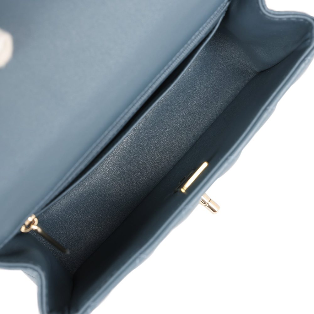 Chanel Mini Rectangular Flap with Top Handle Blue Lambskin Light Gold Hardware - Image 8