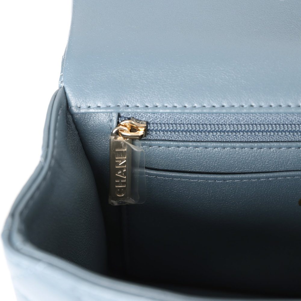 Chanel Mini Rectangular Flap with Top Handle Blue Lambskin Light Gold Hardware - Image 10