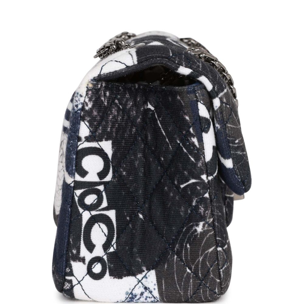Chanel Mini Reissue 2.55 Flap Bag Navy Graffiti Jersey Ruthenium Hardware - Image 3