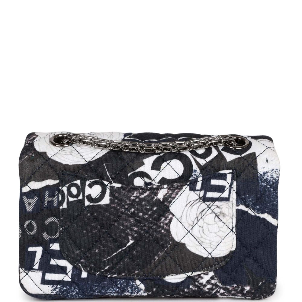 Chanel Mini Reissue 2.55 Flap Bag Navy Graffiti Jersey Ruthenium Hardware - Image 4