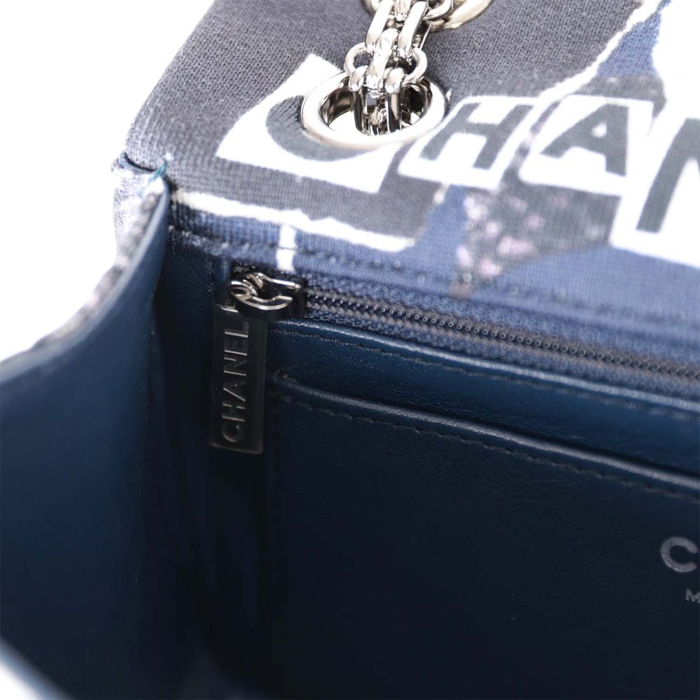 Chanel Mini Reissue 2.55 Flap Bag Navy Graffiti Jersey Ruthenium Hardware - Image 9