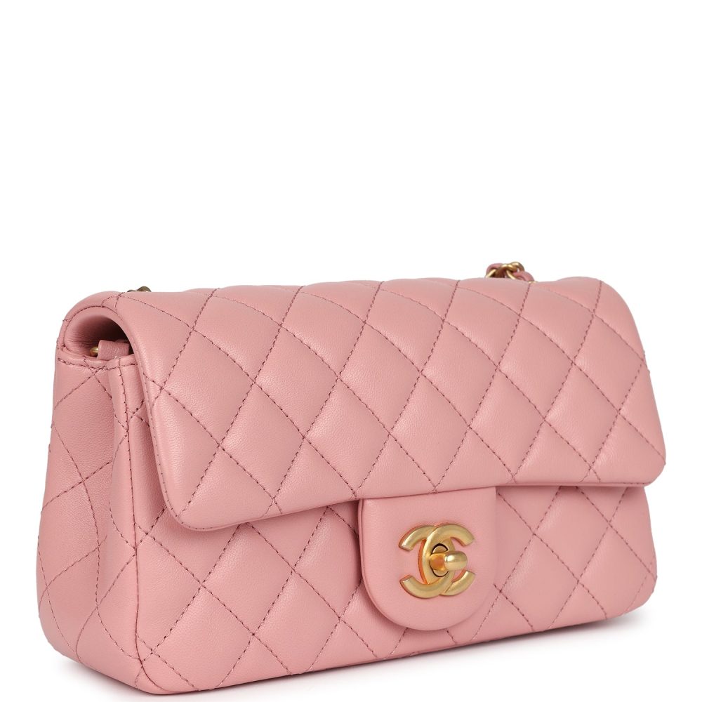 Chanel Mini Pearl Crush Rectangular Flap Dark Pink Lambskin Brushed Gold Hardware - Image 2