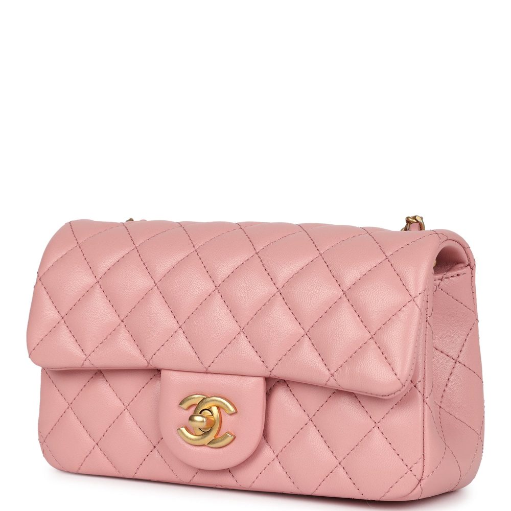 Chanel Mini Pearl Crush Rectangular Flap Dark Pink Lambskin Brushed Gold Hardware - Image 3
