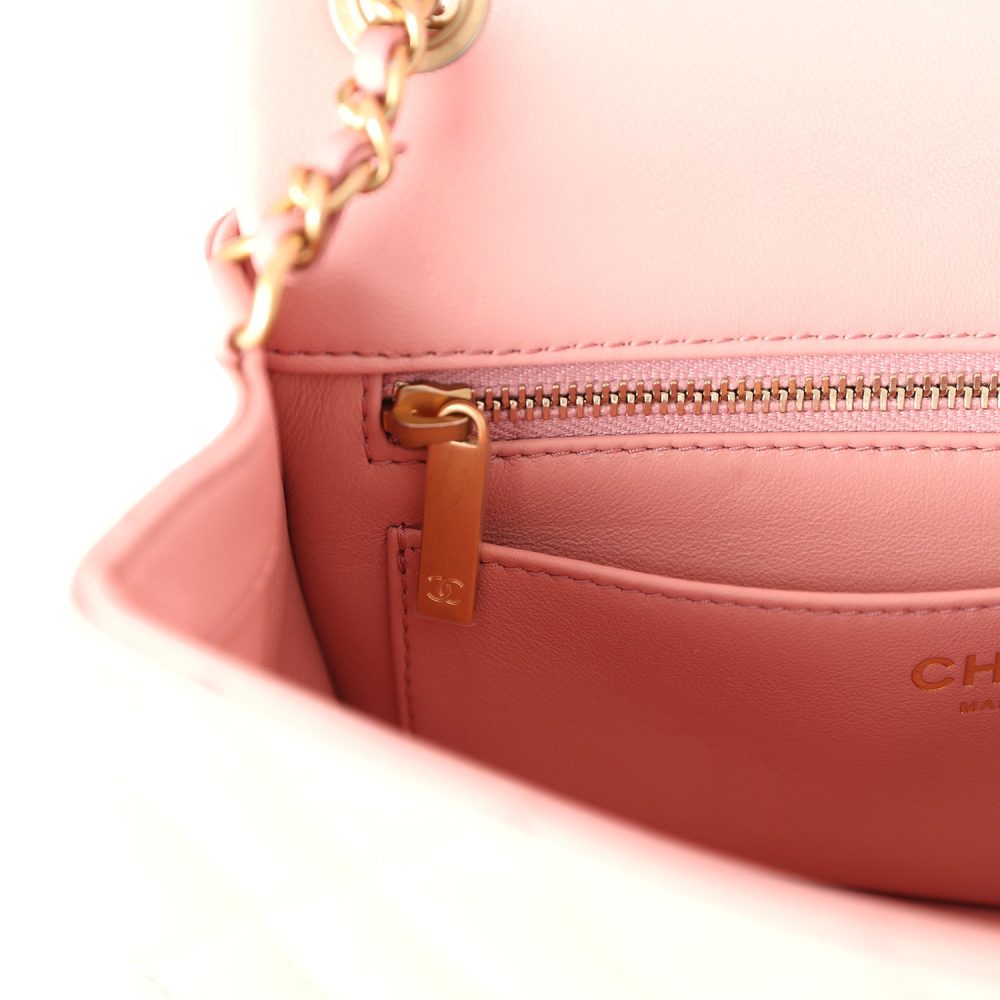 Chanel Mini Pearl Crush Rectangular Flap Dark Pink Lambskin Brushed Gold Hardware - Image 11