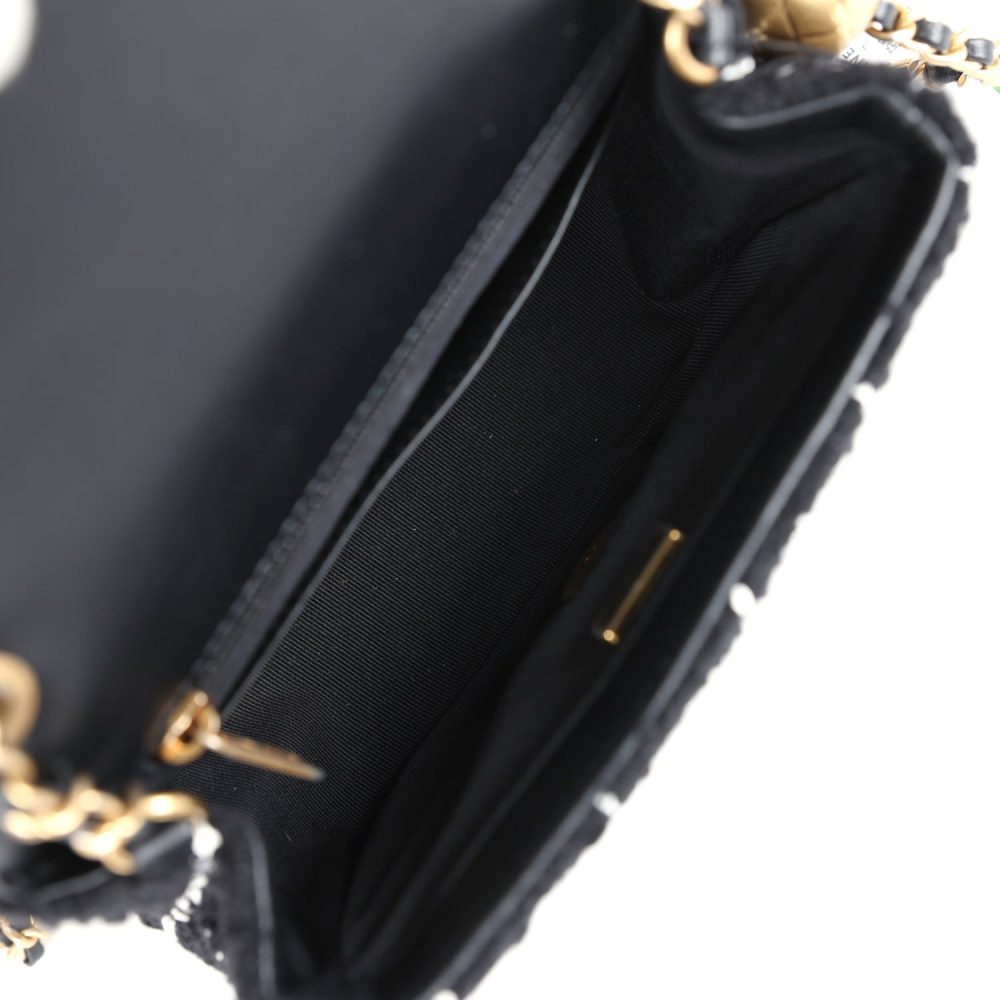 Chanel Mini Pearl Crush Square Flap Bag White and Black Tweed Antique Gold Hardware - Image 8
