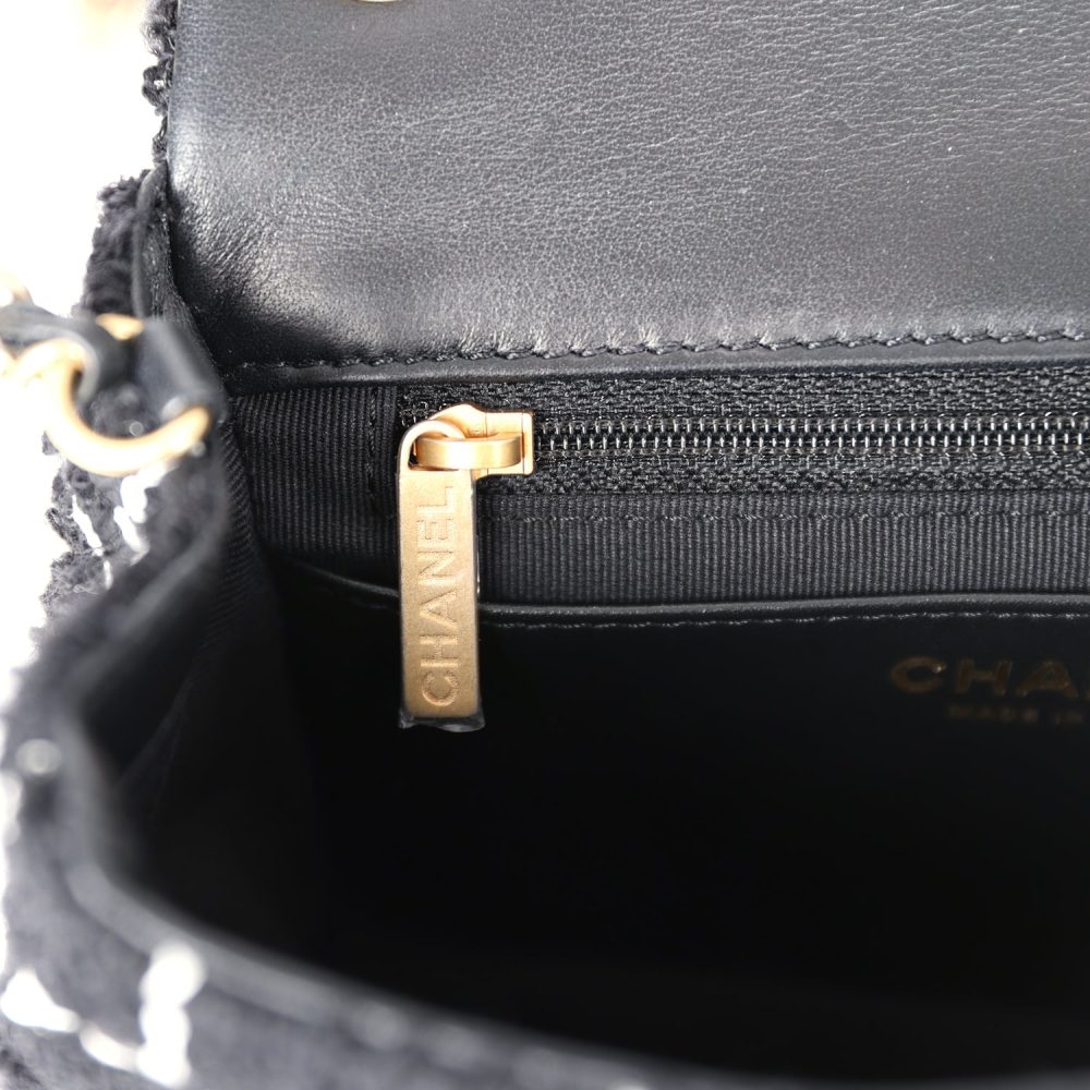 Chanel Mini Pearl Crush Square Flap Bag White and Black Tweed Antique Gold Hardware - Image 10