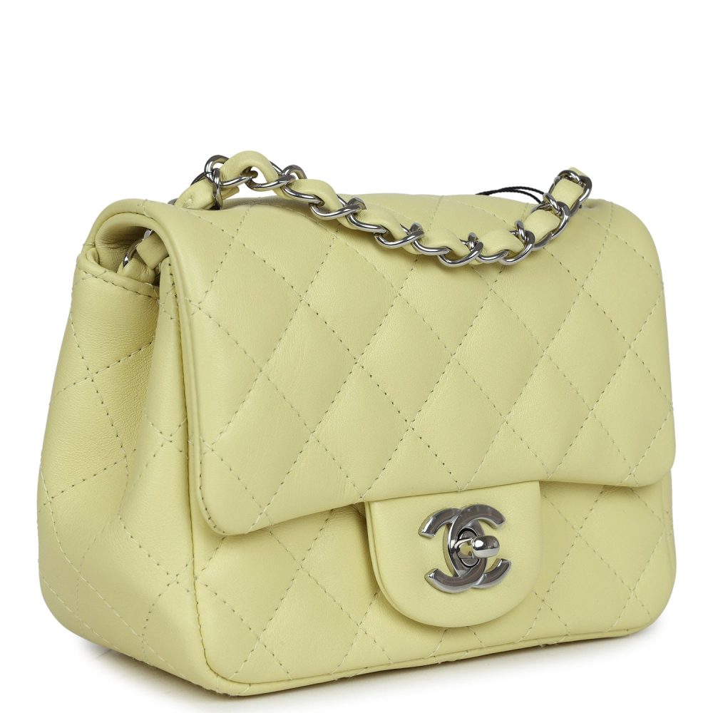 Chanel Mini Square Flap Bag Lime Lambskin Silver Hardware - Image 2