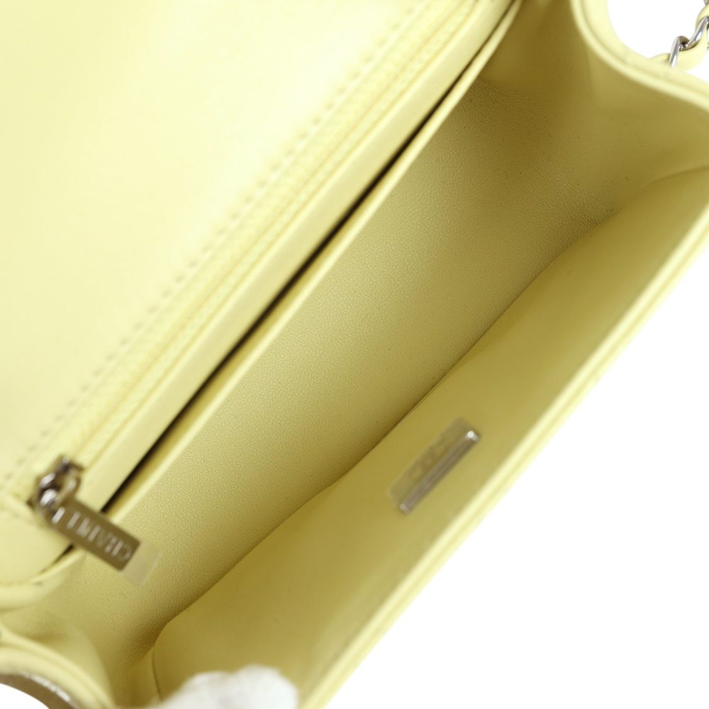 Chanel Mini Square Flap Bag Lime Lambskin Silver Hardware - Image 8