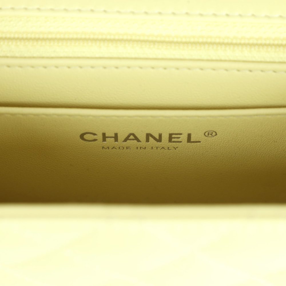 Chanel Mini Square Flap Bag Lime Lambskin Silver Hardware - Image 10