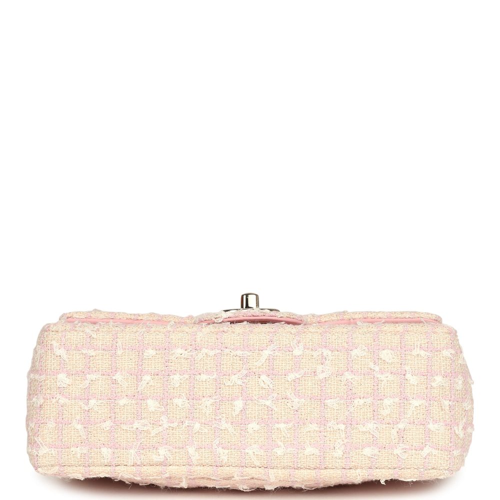 Chanel Mini Rectangular Top Handle Flap Pink and White Tweed Light Gold Hardware - Image 6