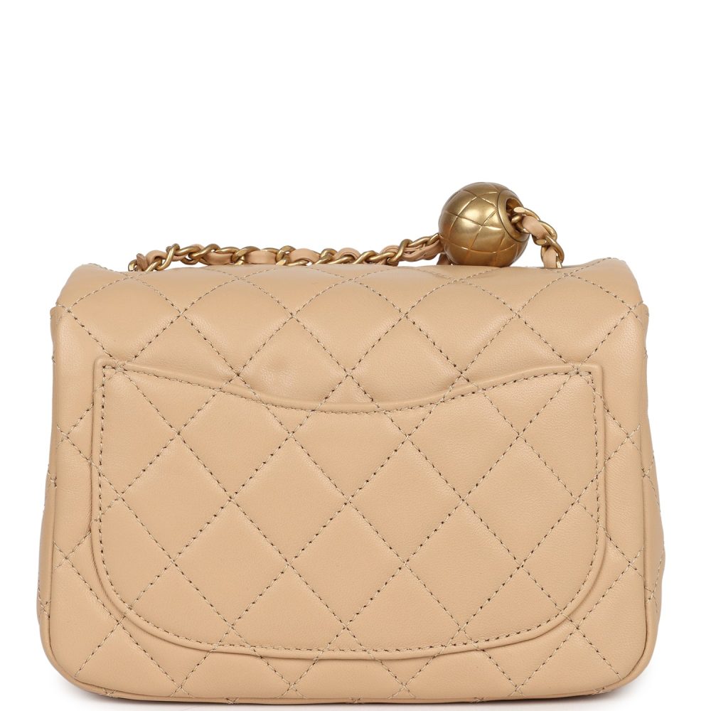 Chanel Mini Square Pearl Crush Flap Bag Beige Lambskin Aged Gold Hardware - Image 5