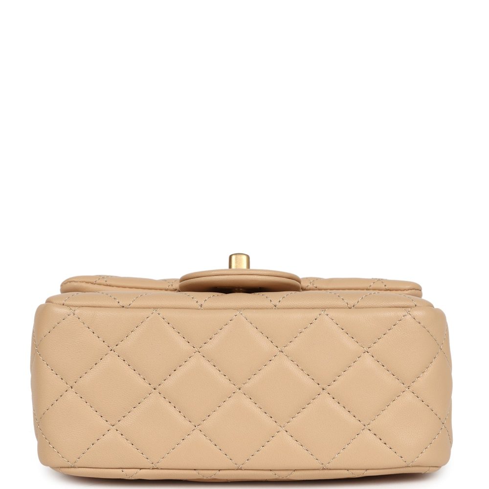 Chanel Mini Square Pearl Crush Flap Bag Beige Lambskin Aged Gold Hardware - Image 6