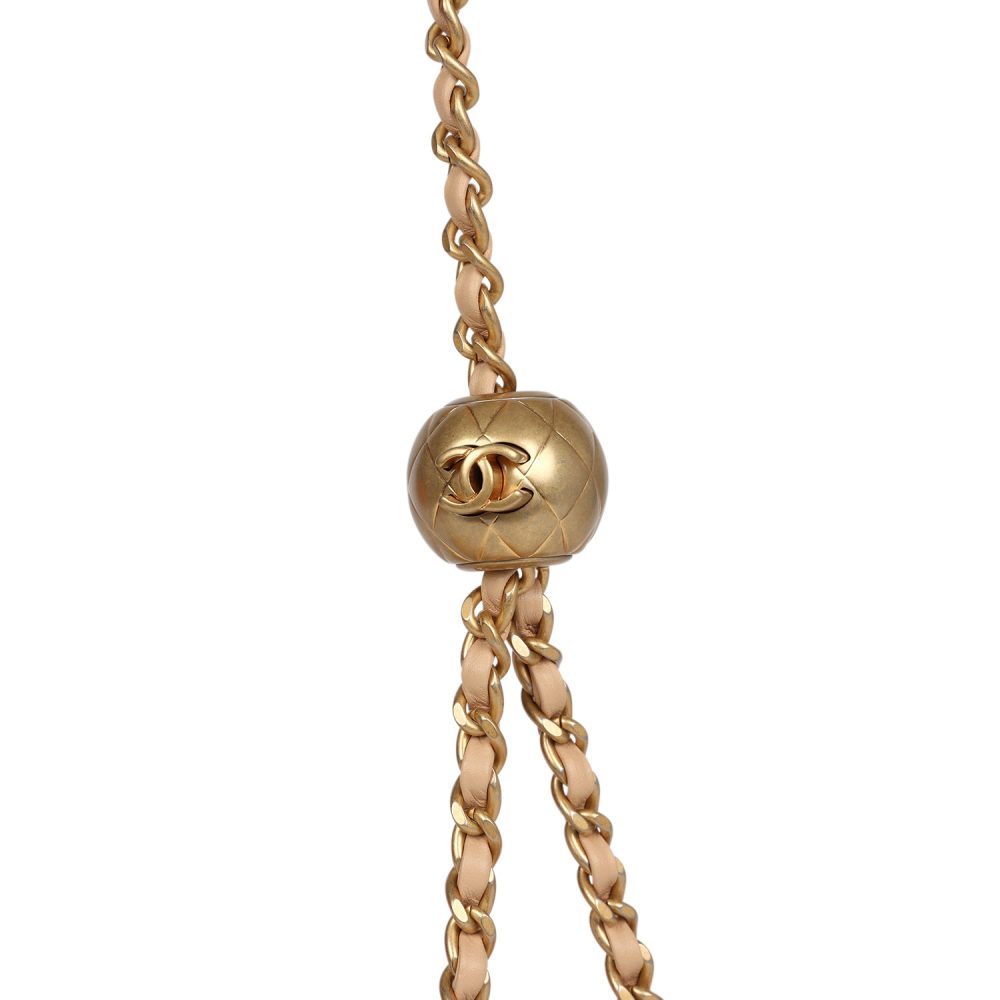 Chanel Mini Square Pearl Crush Flap Bag Beige Lambskin Aged Gold Hardware - Image 8