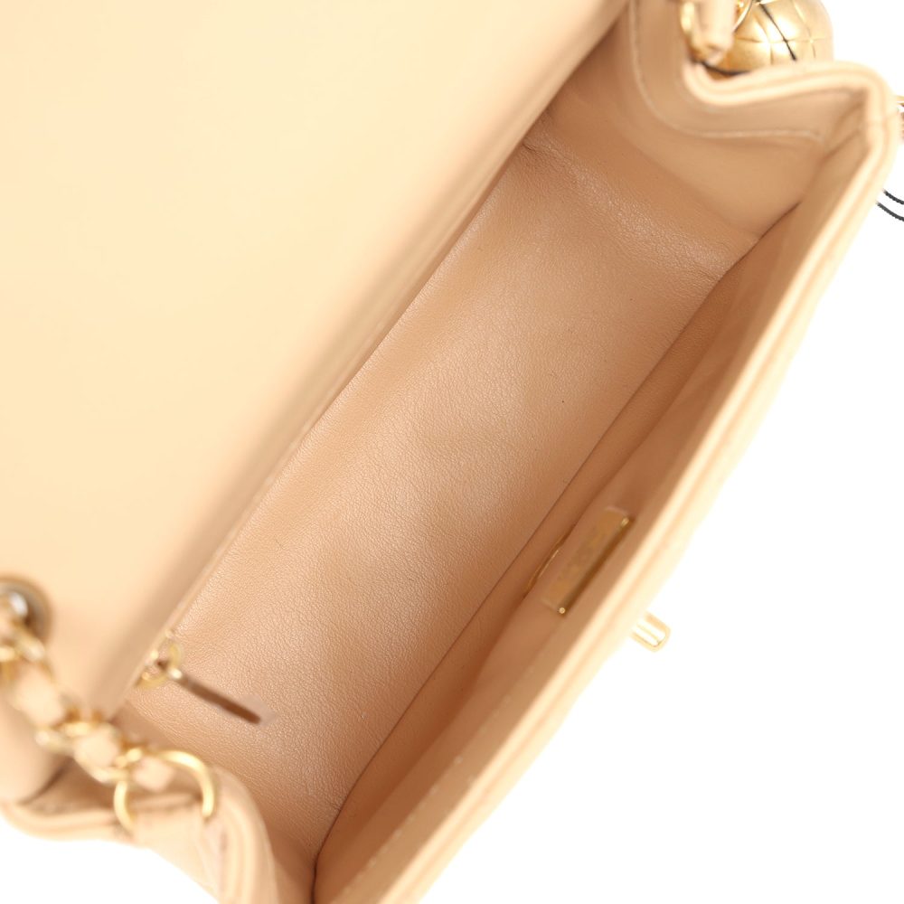 Chanel Mini Square Pearl Crush Flap Bag Beige Lambskin Aged Gold Hardware - Image 9