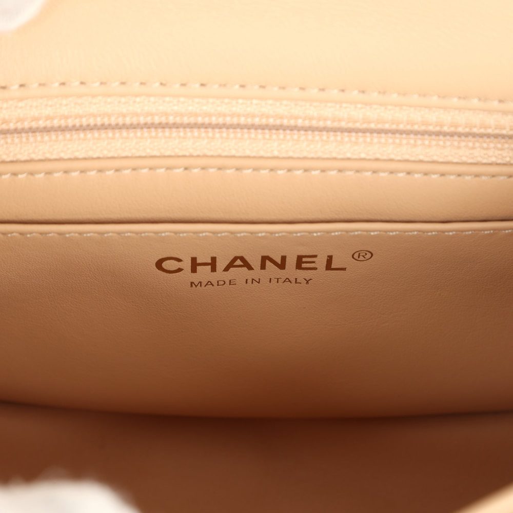 Chanel Mini Square Pearl Crush Flap Bag Beige Lambskin Aged Gold Hardware - Image 10