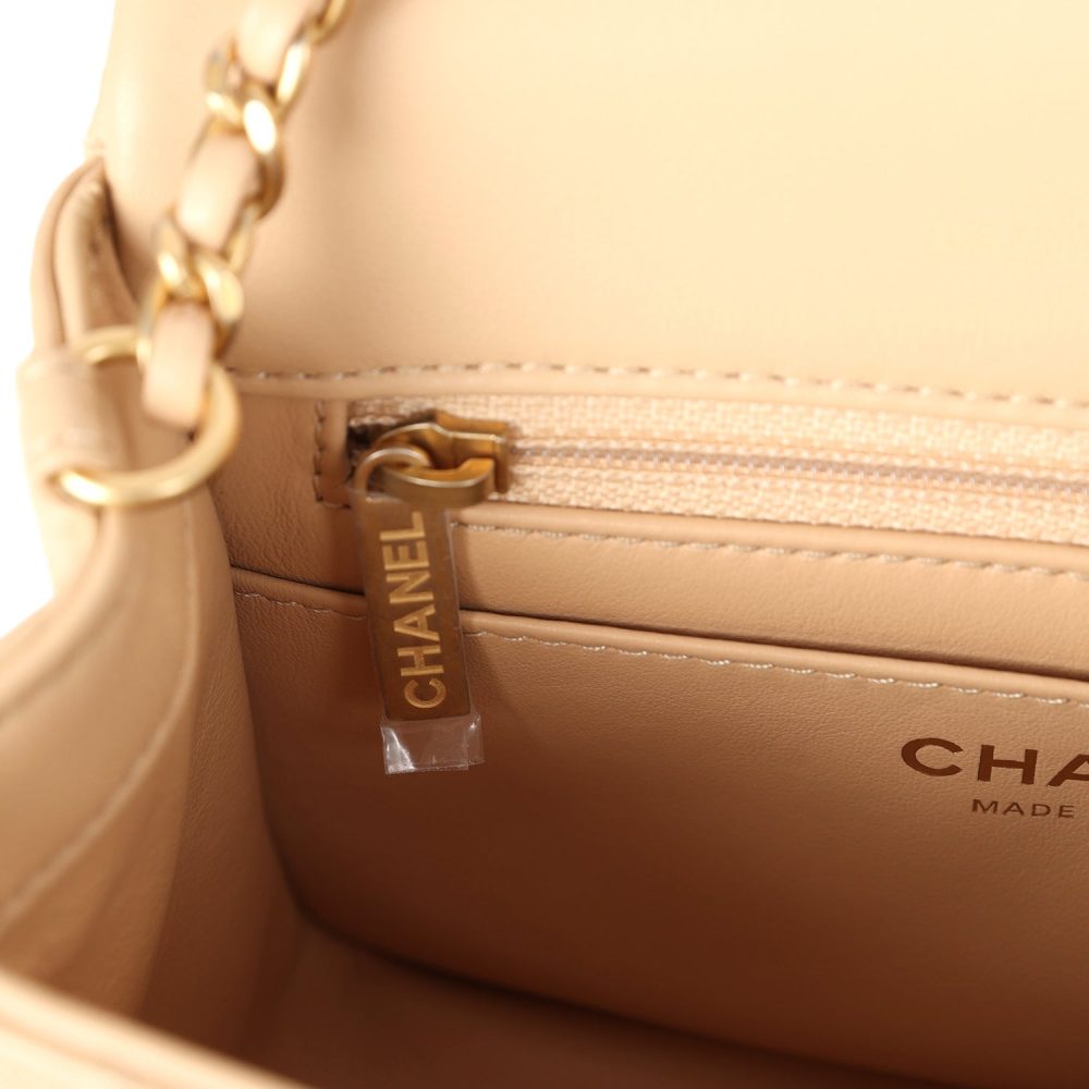 Chanel Mini Square Pearl Crush Flap Bag Beige Lambskin Aged Gold Hardware - Image 11