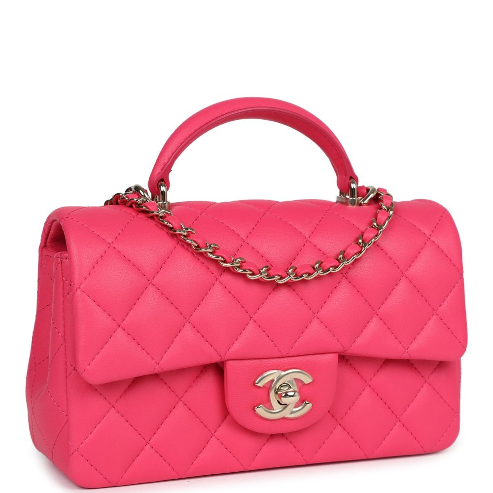 Chanel Mini Rectangular Flap with Top Handle Pink Lambskin Light Gold Hardware - Image 2