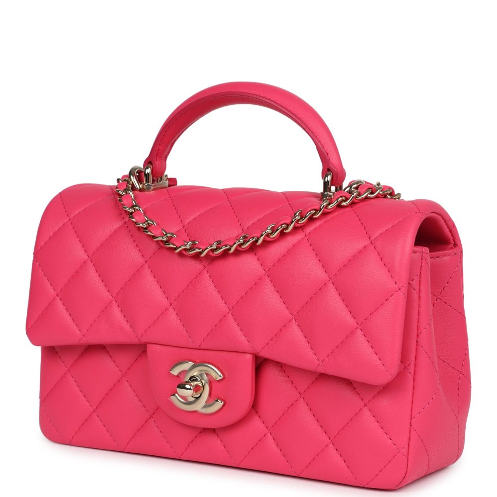 Chanel Mini Rectangular Flap with Top Handle Pink Lambskin Light Gold Hardware - Image 5