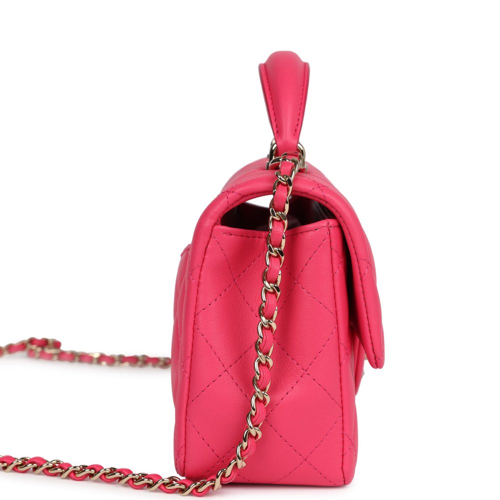 Chanel Mini Rectangular Flap with Top Handle Pink Lambskin Light Gold Hardware - Image 3