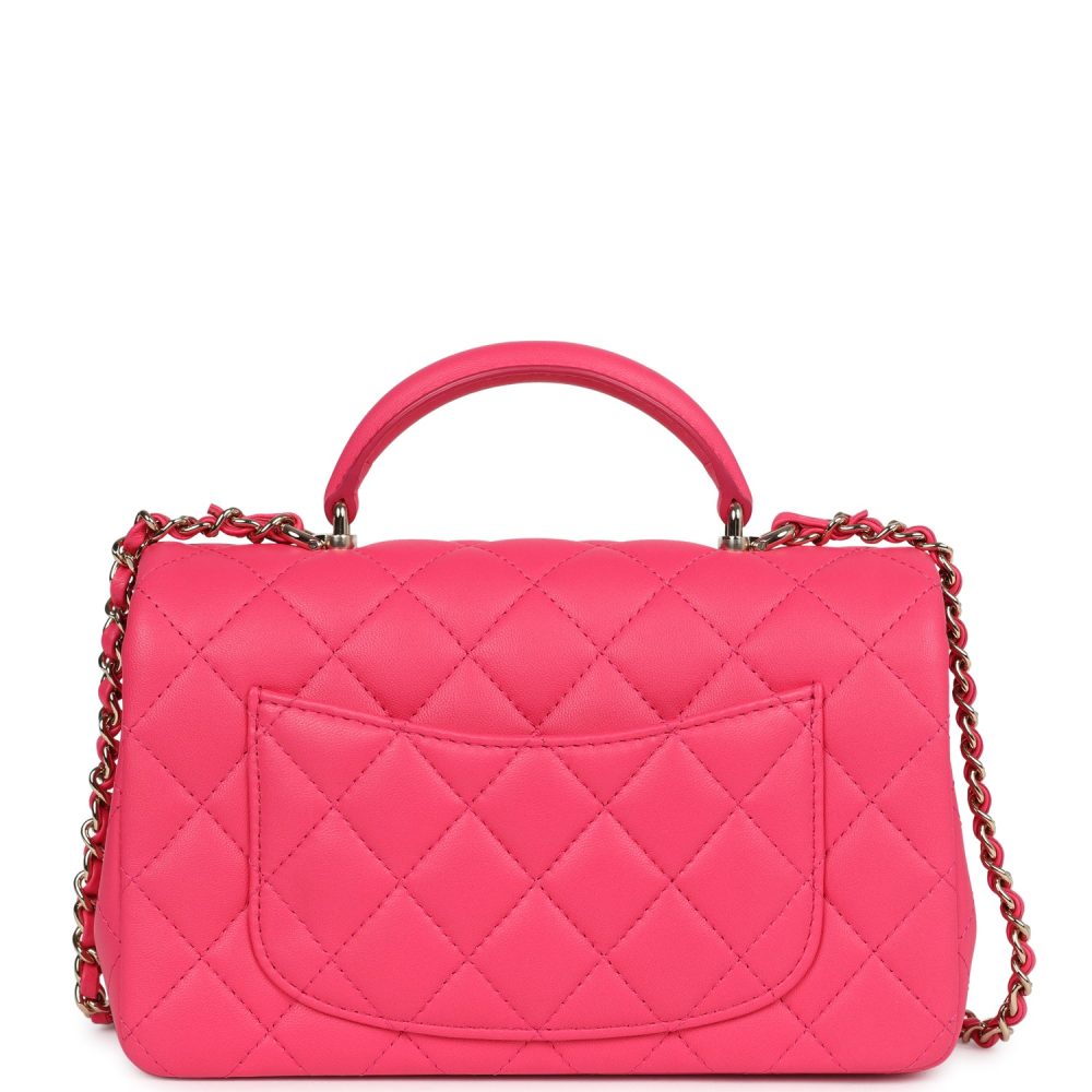 Chanel Mini Rectangular Flap with Top Handle Pink Lambskin Light Gold Hardware - Image 4