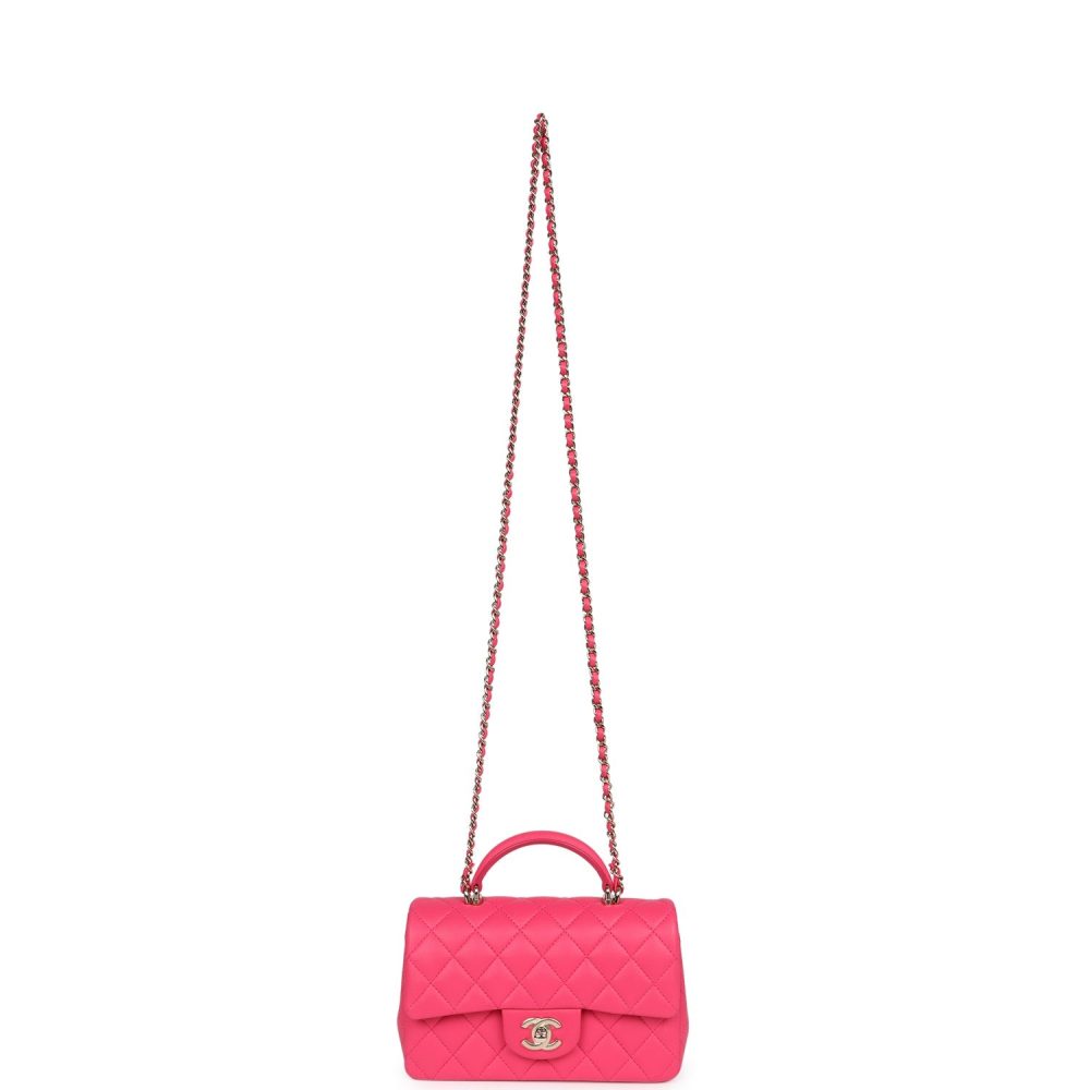 Chanel Mini Rectangular Flap with Top Handle Pink Lambskin Light Gold Hardware - Image 7