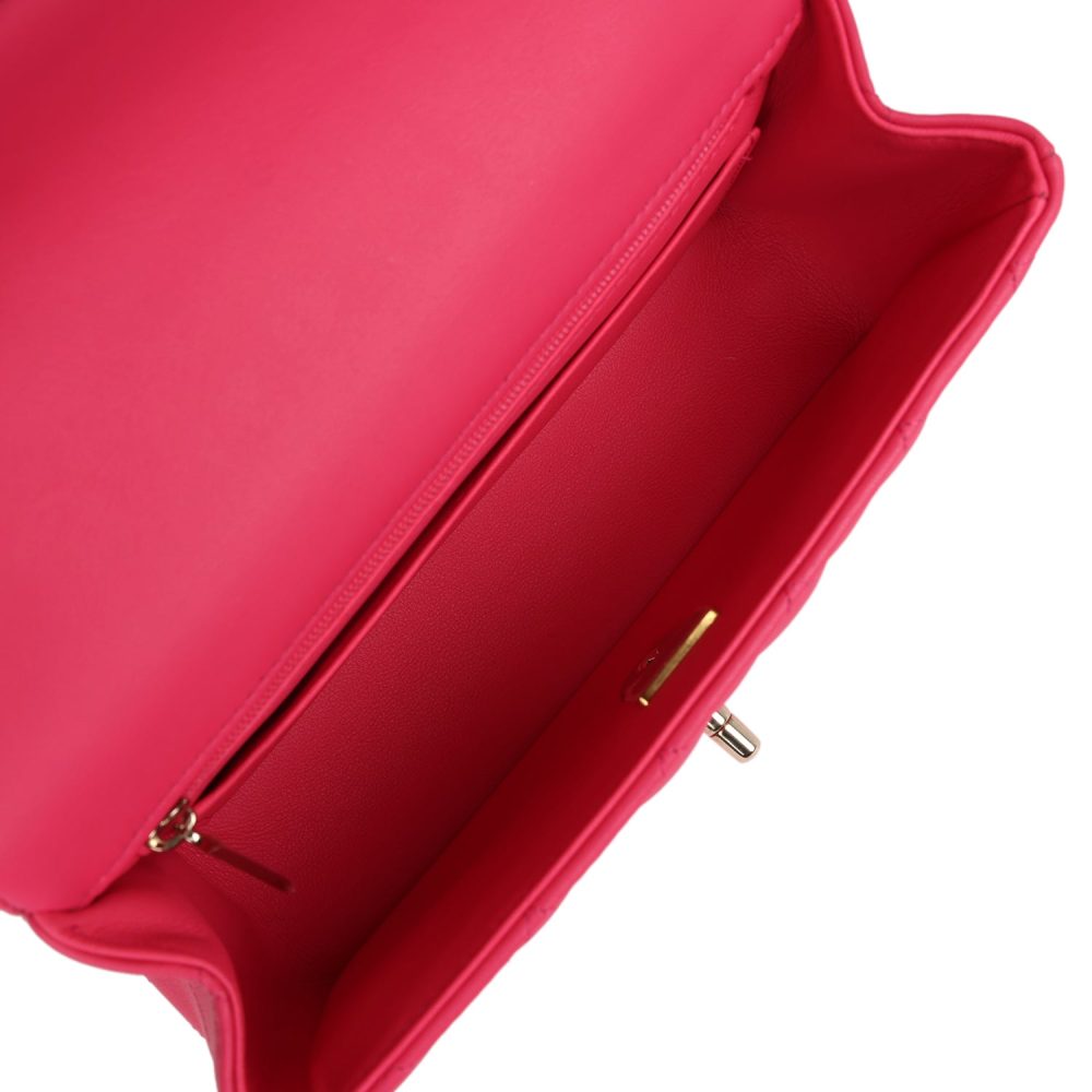 Chanel Mini Rectangular Flap with Top Handle Pink Lambskin Light Gold Hardware - Image 8