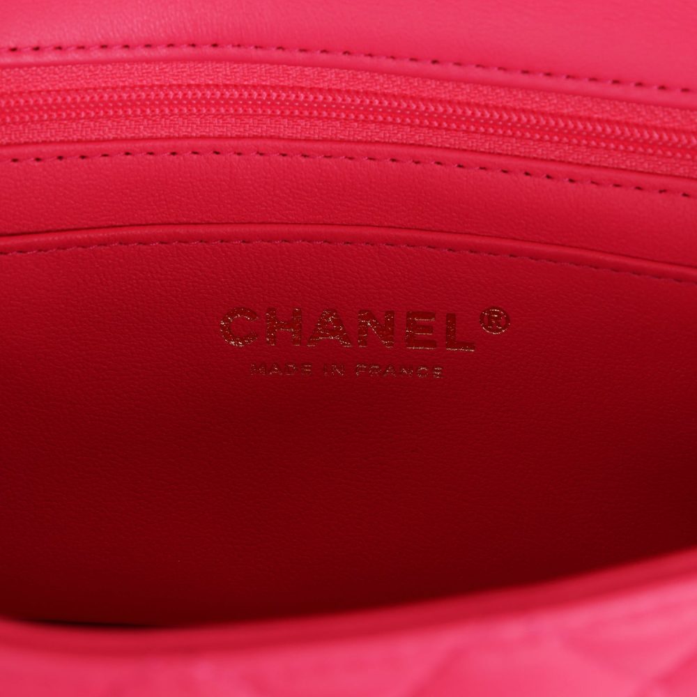 Chanel Mini Rectangular Flap with Top Handle Pink Lambskin Light Gold Hardware - Image 9