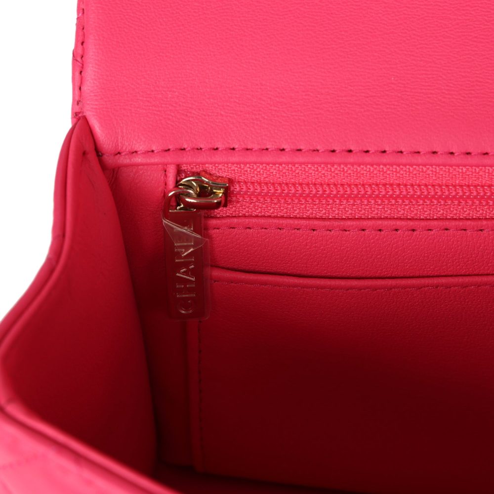 Chanel Mini Rectangular Flap with Top Handle Pink Lambskin Light Gold Hardware - Image 10