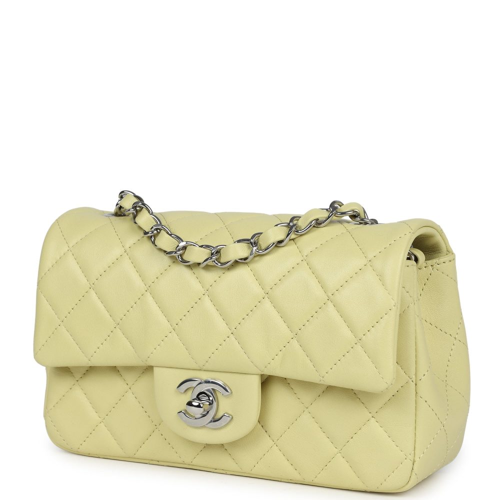 Chanel Mini Rectangular Flap Lime Lambskin Silver Hardware - Image 5