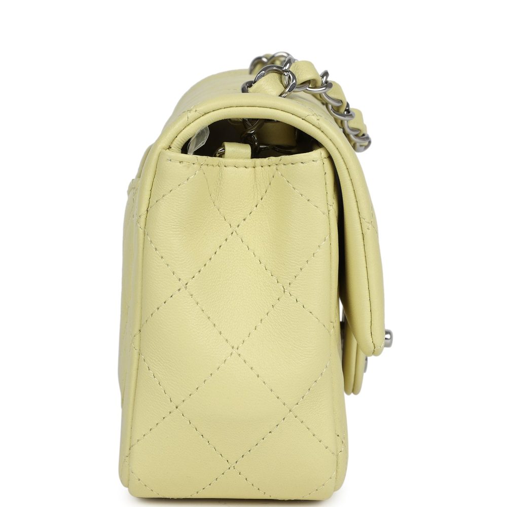 Chanel Mini Rectangular Flap Lime Lambskin Silver Hardware - Image 3
