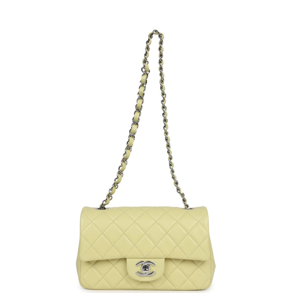 Chanel Mini Rectangular Flap Lime Lambskin Silver Hardware - Image 7