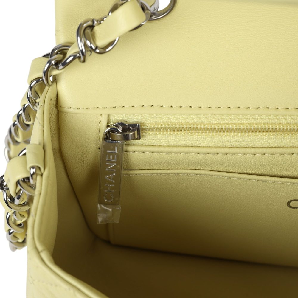 Chanel Mini Rectangular Flap Lime Lambskin Silver Hardware - Image 10