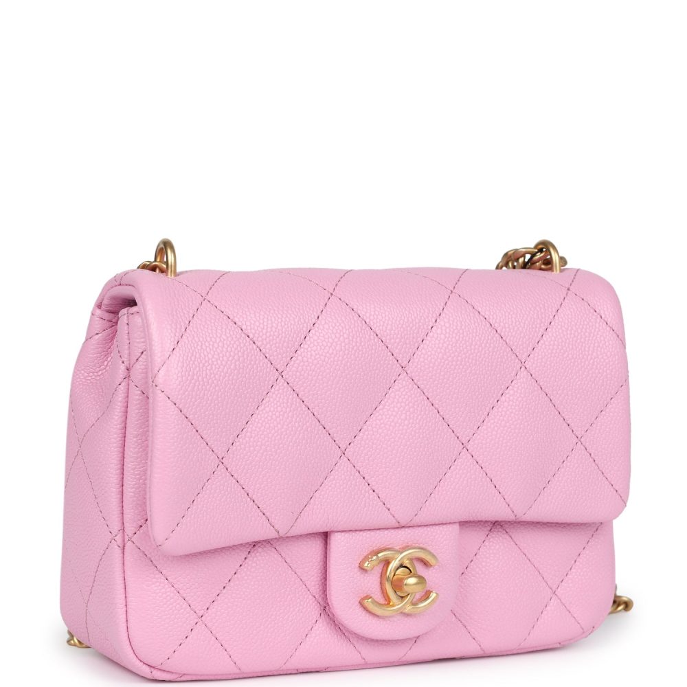 Chanel Mini Sweetheart Crush Square Flap Bag Pink Caviar Aged Gold Hardware - Image 2
