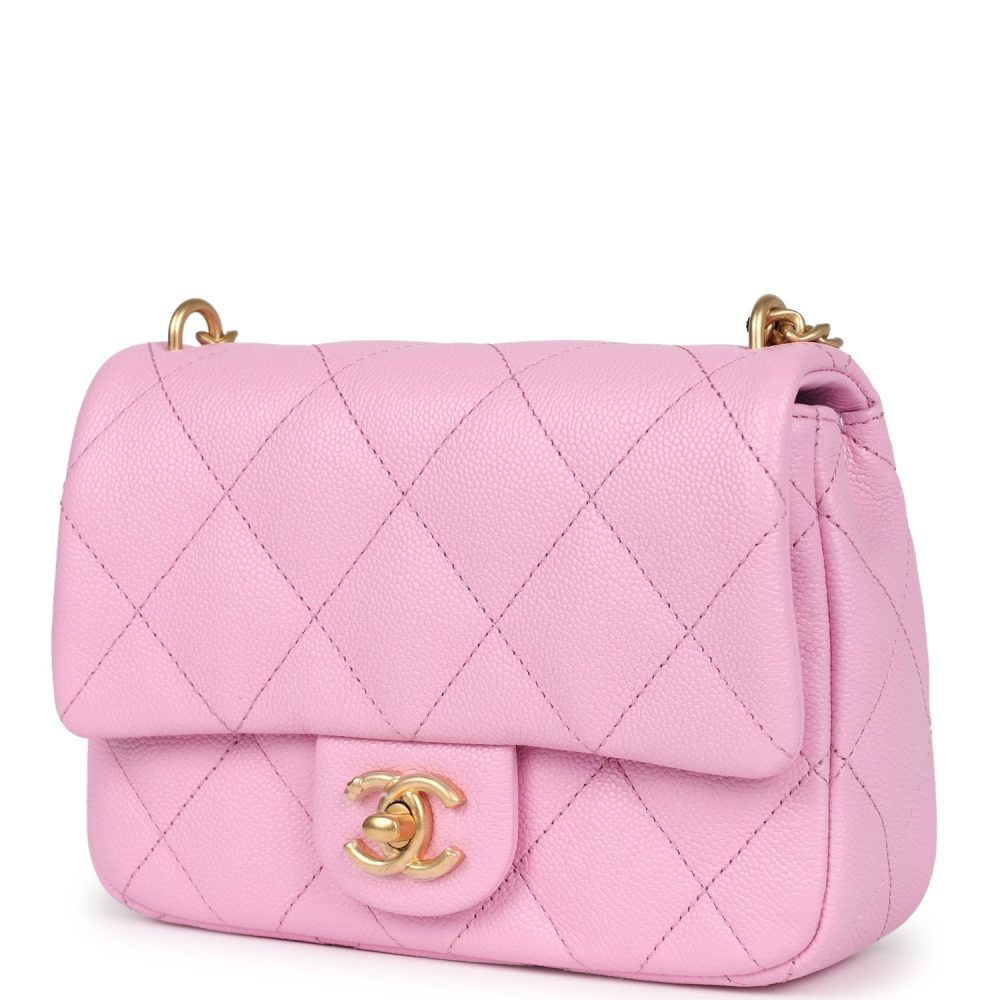 Chanel Mini Sweetheart Crush Square Flap Bag Pink Caviar Aged Gold Hardware - Image 3
