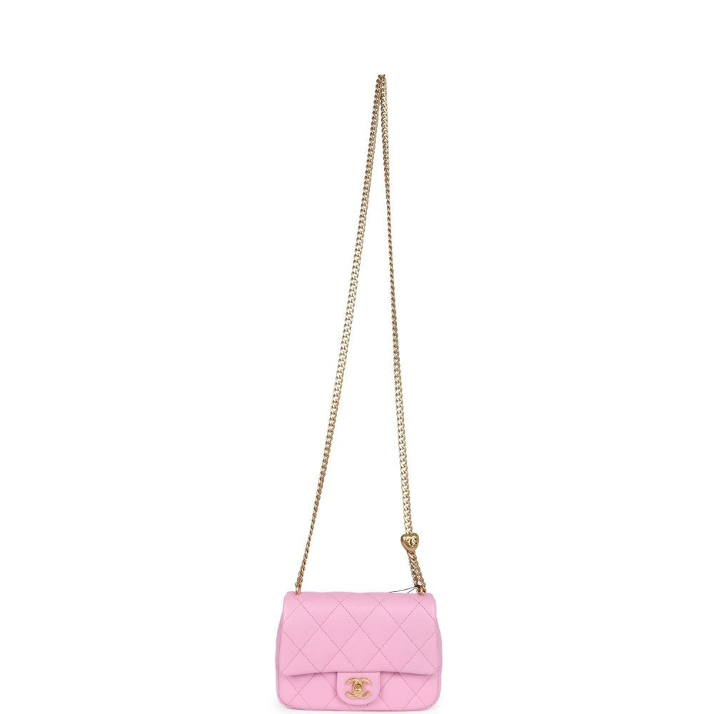 Chanel Mini Sweetheart Crush Square Flap Bag Pink Caviar Aged Gold Hardware - Image 7