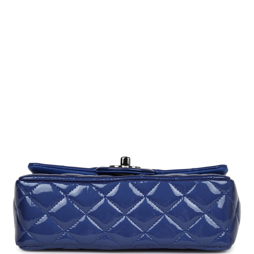 Pre-owned Chanel Mini Rectangular Flap Bag Blue Patent Ruthenium Hardware - Image 6
