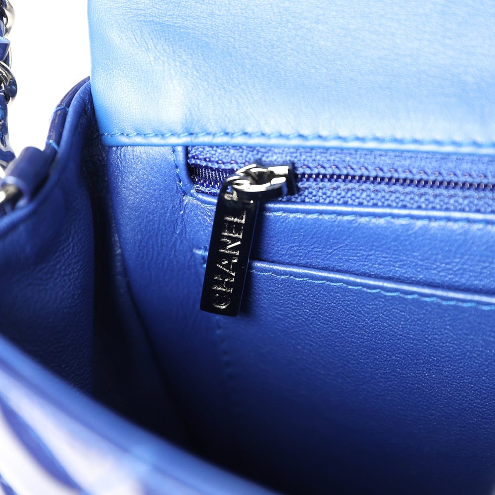 Pre-owned Chanel Mini Rectangular Flap Bag Blue Patent Ruthenium Hardware - Image 10
