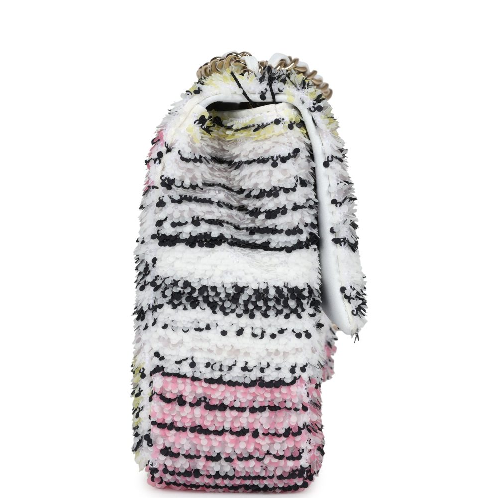Chanel Mini Rectangular Flap White Multicolor Sequin Light Gold Hardware - Image 3