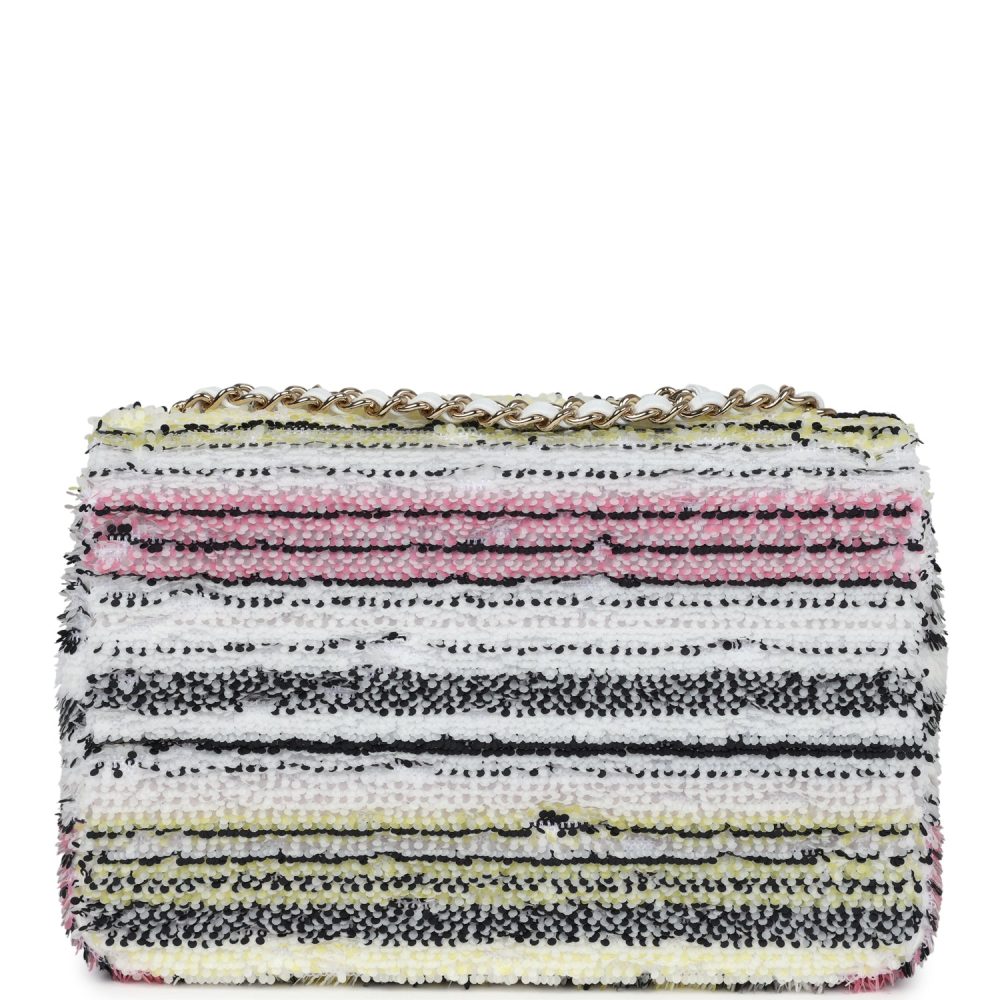 Chanel Mini Rectangular Flap White Multicolor Sequin Light Gold Hardware - Image 4