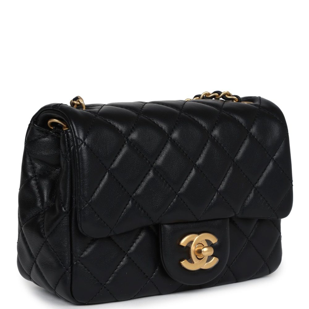 Chanel Mini Square Pearl Crush Flap Bag Black Lambskin Antique Gold Hardware - Image 2